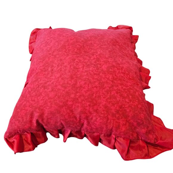 VTG Cardinal Decorative Pillow Satin Black Red Embroidered Lace Trim Floral‎ 20" - Picture 7 of 9